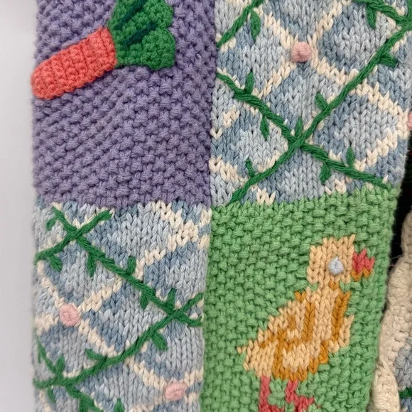 Vintage Crochet Storytelling Spring Bunny Chicks Cardigan Size L Eagle Eye 1995 - Picture 16 of 16